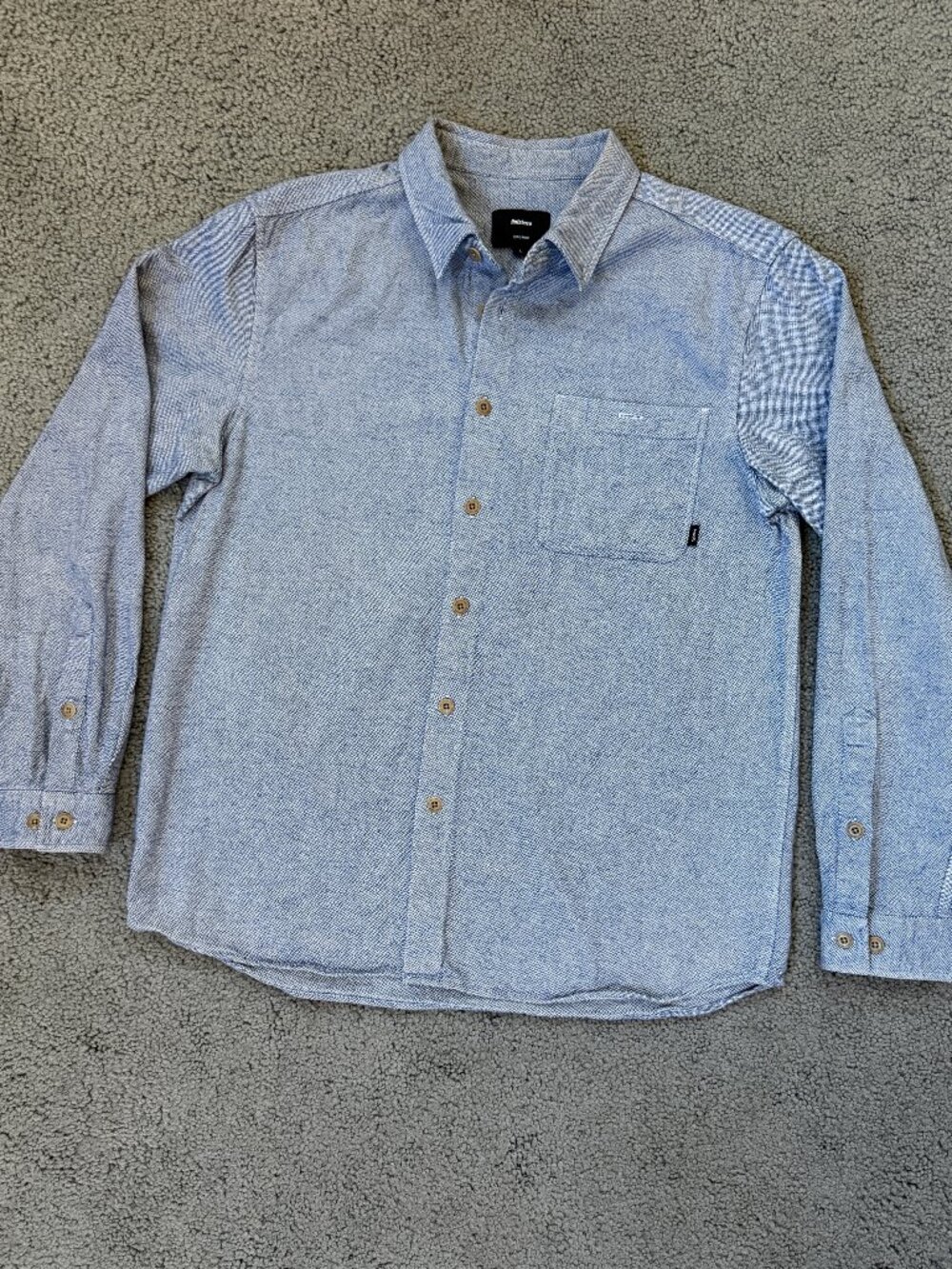 Finisterre Gylly Indigo Dobby Organic Cotton Button Down Shirt Large - Like New